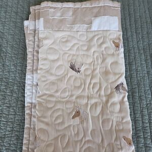 Tan Quilted Blanket with Horse Embroidery